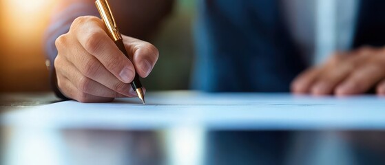 A man is signing a significant business contract while holding a pen. Business corporate conceptual image.