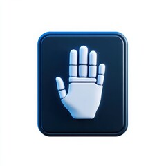 Obraz premium A sleek, futuristic icon depicting a robotic hand on a dark background, symbolizing technology, automation, and digital interaction.