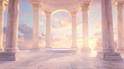 Fototapeta premium Vibrant Sunrise Over Majestic Columns in a Clear Sky Setting
