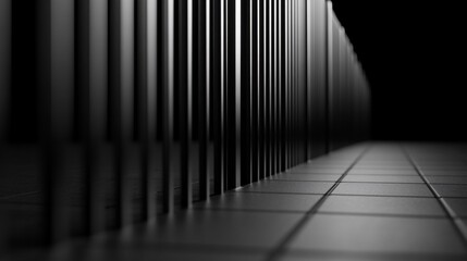 Dark Server Room Rows of Servers, Tiled Floor, Data Center