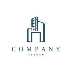 High rise building logo design with real estate apartment construction concept simple template illustration
