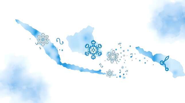Artistic Map of Indonesia with Musical and Snowflake Elements