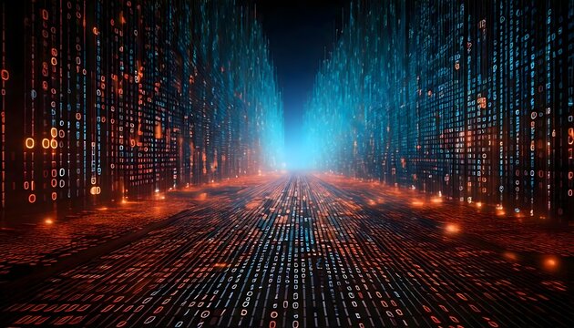 Digital binary code and streaming data wallpaper design
