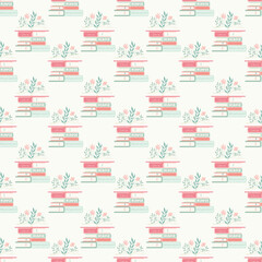 Cute kawaii pastel books seamless pattern background