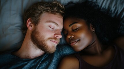 Couple sleeping peacefully in bed, bedroom, night, intimacy, love