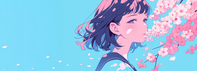 春の桜舞う女子高生