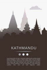 Fototapeta premium Kathmandu city template for website, presentation, front page, invitation, publication sheet with skyline, landmarks. Vector Nepal image layout, simple and grayscale