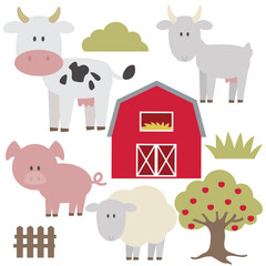 Cute farm animals collection vector cartoon illustration