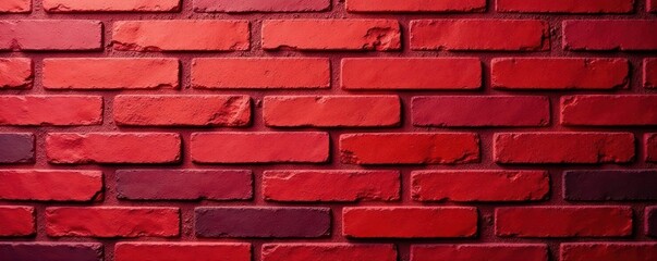 Fototapeta premium Deep red brick wall; crisp mortar joints Strong lines, rich color , industrial, aged, focus