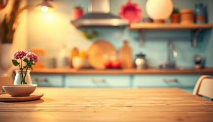 Modern kitchen interior with kitchen utensils, refrigerator, shelves, and a clean design, featuring fresh food and vegetables in an empty room