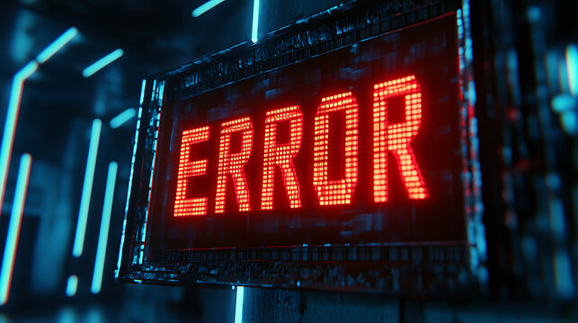 Red Glowing Error Message On Digital Screen