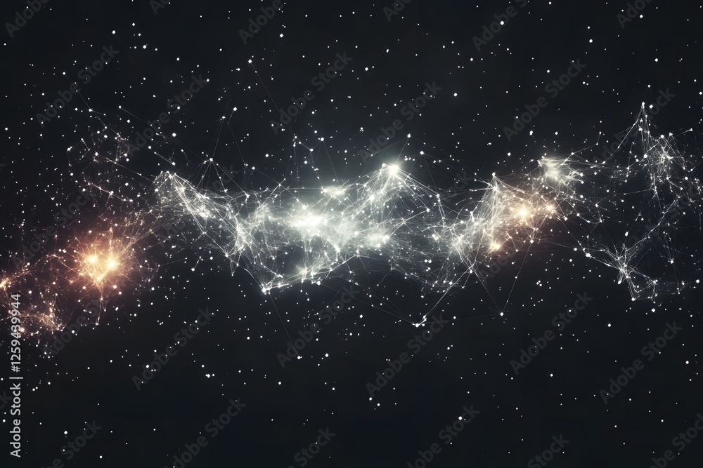 Poster abstract digital network background with glowing nodes and connection lines in dark space