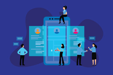 Digital Networking and Online Communication Concept with Business People 2d flat vector illustrations