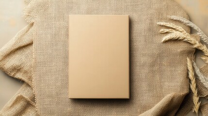 Neutral-toned book mockup on burlap fabric.  Simple, elegant, and perfect for showcasing your design.