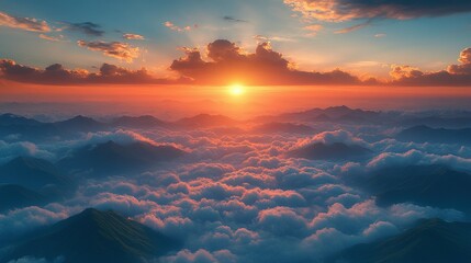 Fototapeta premium Majestic Sunset Over Mountains and Cloudscape