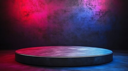 Dark stage, neon lights, product display