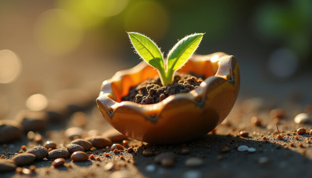 Seed Cracking Open with Emerging Sprout Close-up