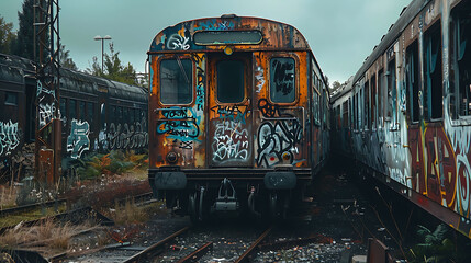 Rusty Abandoned Electric Train, Ideal for Urban Decay and Transportation Illustrations