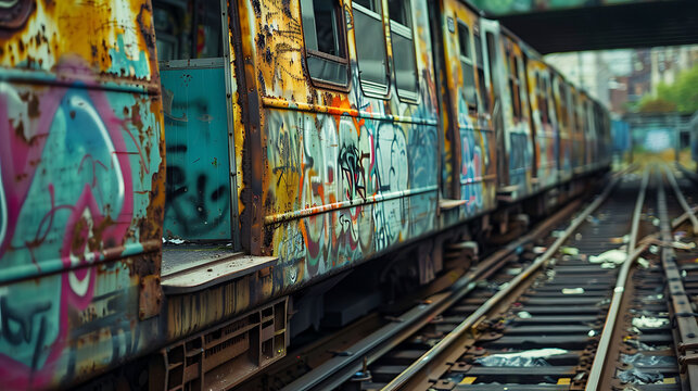 Rusty Abandoned Electric Train, Ideal for Urban Decay and Transportation Illustrations