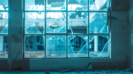 Cracked and Broken Window in Abandoned Building, Perfect for Urban Decay and Desolate Scene Illustrations