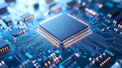 Obraz premium A Close-Up View of a Modern Microchip on a Circuit Board Highlighting Technology and Innovation