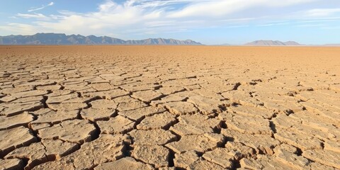 Cracked parched desert landscape with dry fractured ground, climate crisis, drought, cracked ground