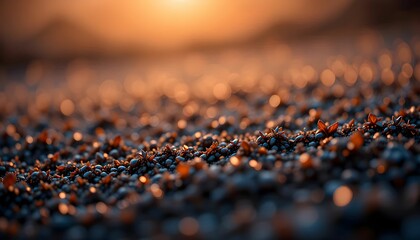 Peaceful Sunset Scenery at Pebble Beach with Warm Golden Light, Bokeh Background