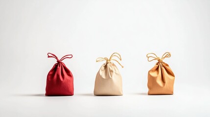 Bold red and gold minimalist lucky bags on a pristine white background, ideal for e-commerce promotional materials.