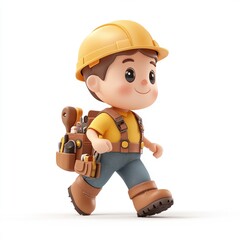 Adorable 3D Cartoon Construction Worker Child: A Whimsical Illustration