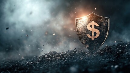 Futuristic Social Safety Shield, symbolizing protection and security with a glowing dollar sign, representing financial safety and assurance