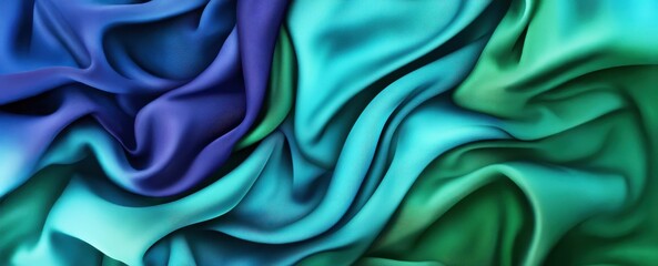 Fototapeta premium A vibrant, flowing fabric in shades of blue and green, showcasing smooth textures and gentle waves.