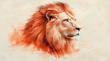Majestic lion portrait with vibrant orange mane against a textured background, showcasing strength