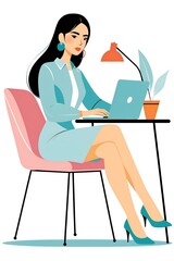 Flat Design Character An elegant businesswoman wearing a stylish outfit, poised for a successful day at work or a meeting.