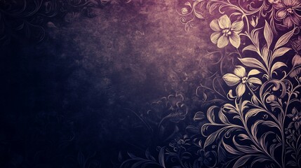 Elegant Floral Design: Vintage Dark Purple Background with Intricate Ornate Flowers
