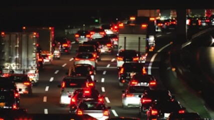 A video of taillights moving slowly due to Traffic Jam, Urban Night Scene	
