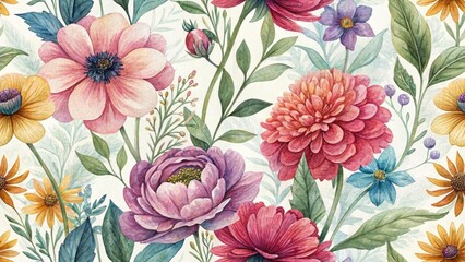 Watercolor Flower Seamless Background, Tilt-Shift Floral Journal Pattern, Hand Painted Botanical Design, Pretty Floral Wallpaper