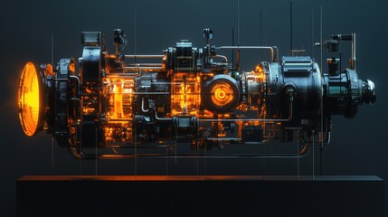 Futuristic Glowing Engine Complex Industrial Machinery Sci Fi Technology SteamPunk Design
