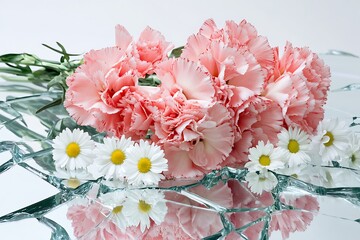 Decorative floral arrangement for love, peacful purpose on transparent surface
