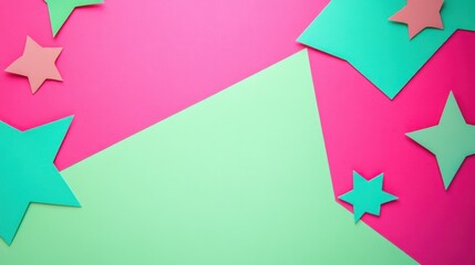 Pastel pink and green background with paper stars.