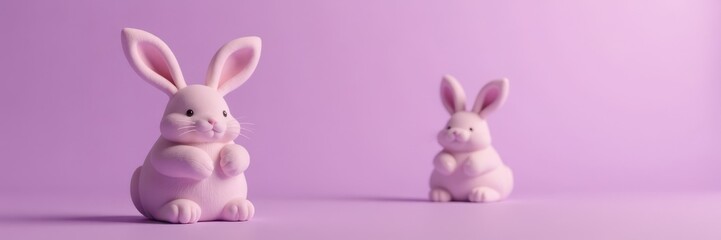 Obraz premium Brown bunny ears, minimalist purple backdrop Simple Easter design , festive, springtime