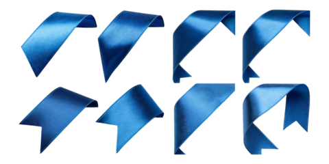 Elegant Blue Ribbon Set for Creative Design and Decoration Projects, isolated on transparent background