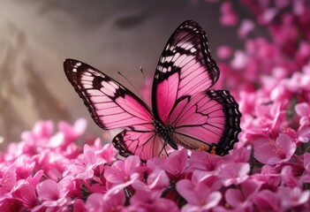 Delicate butterfly rests on a vibrant pink flower petals, insect, beauty, relaxation