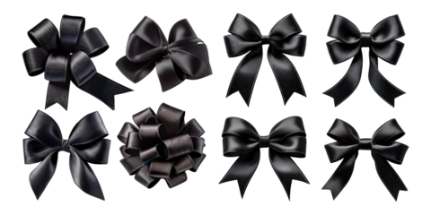 Elegant Black Ribbons and Bows Arranged for Decorative Purposes, isolated on transparent background