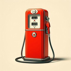 Digital illustration of a red retro gas pistol with gasoline dispenser pumps isolated on white background