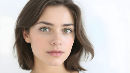 Fototapeta premium Young brunette woman over isolated white background