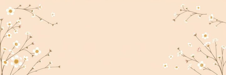 Fototapeta premium Delicate pastel florals dance across a soft peach background in a whimsical design, soft focus, calming visuals