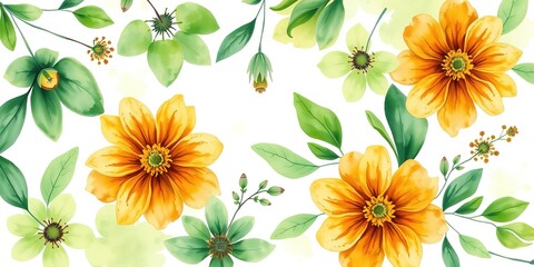 Verdant Watercolor Blossoms on Ethereal Canvas