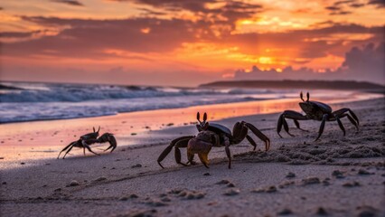 Majestic Sunset Silhouette: Fiddlers on the Golden Hour Beach