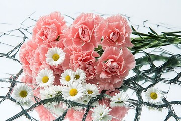 Decorative floral arrangement for love, peacful purpose on transparent surface