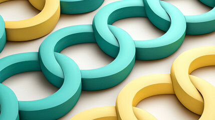 Interlocking blue and yellow paper rings form a textured chain on a light background -ai